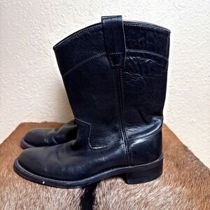 Vintage Old West Cry 4110G Unisex Black Western Cowboy Boots M5 W7 Rodeo Pull On